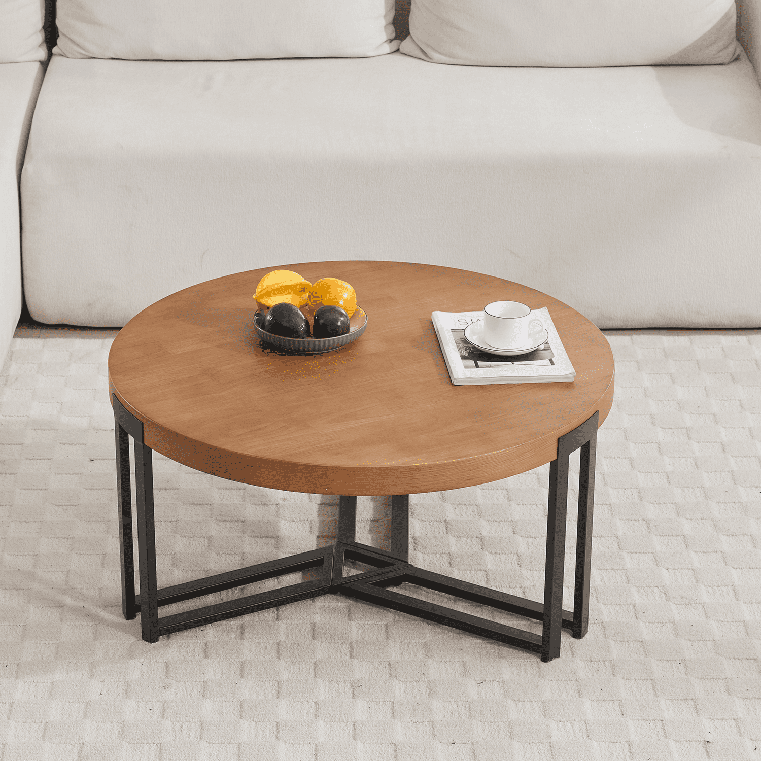 ROCITY 31.5'' Round Natural Wooden Small Circle Coffee Table - 22743