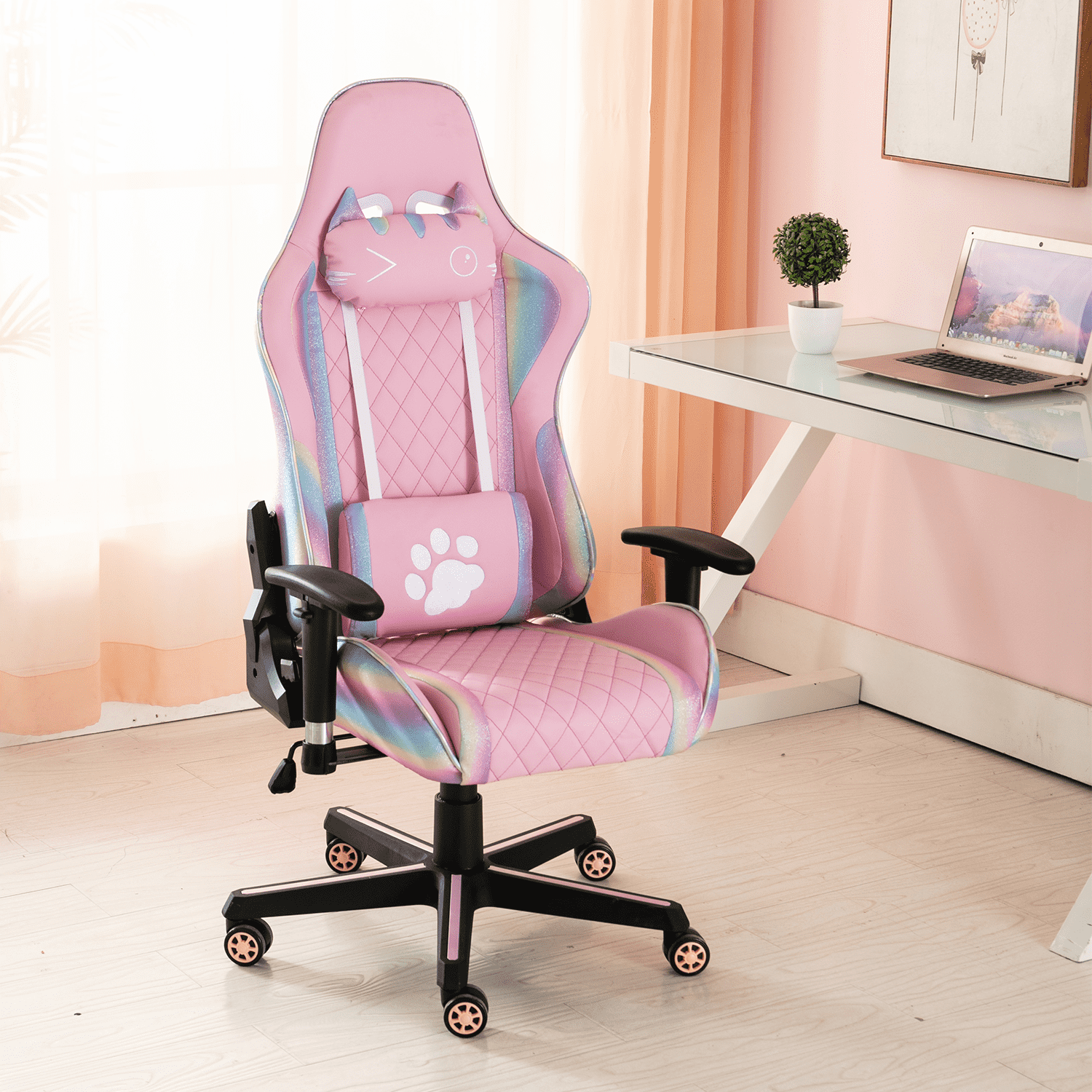 ROCITY Cute Pink Computer Ergonomic Reclining PC Gaming Chair 1 PCS - X148