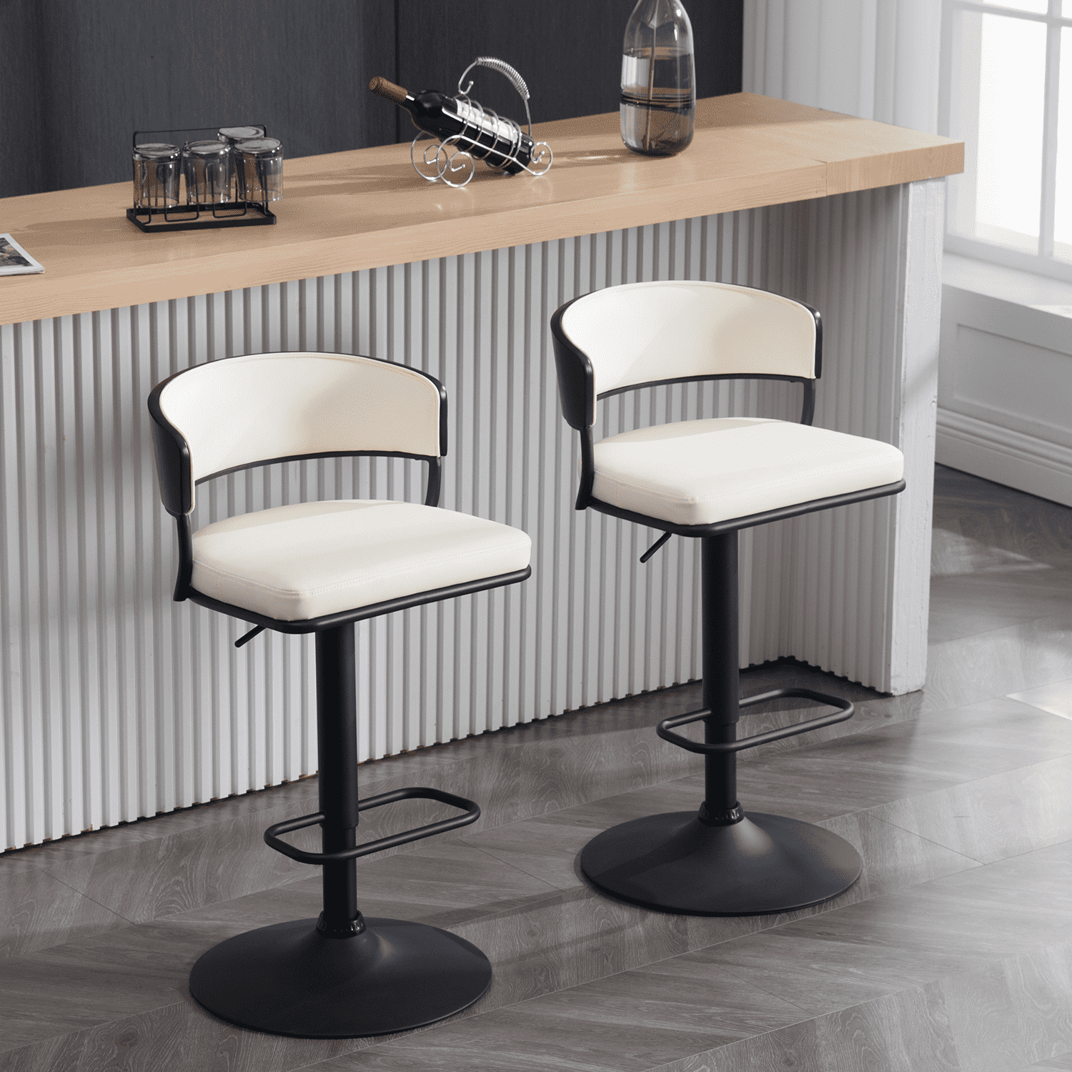 ROCITY Adjustable Modern Swivel Curved Back Bar Stools Set of 2 - 3184