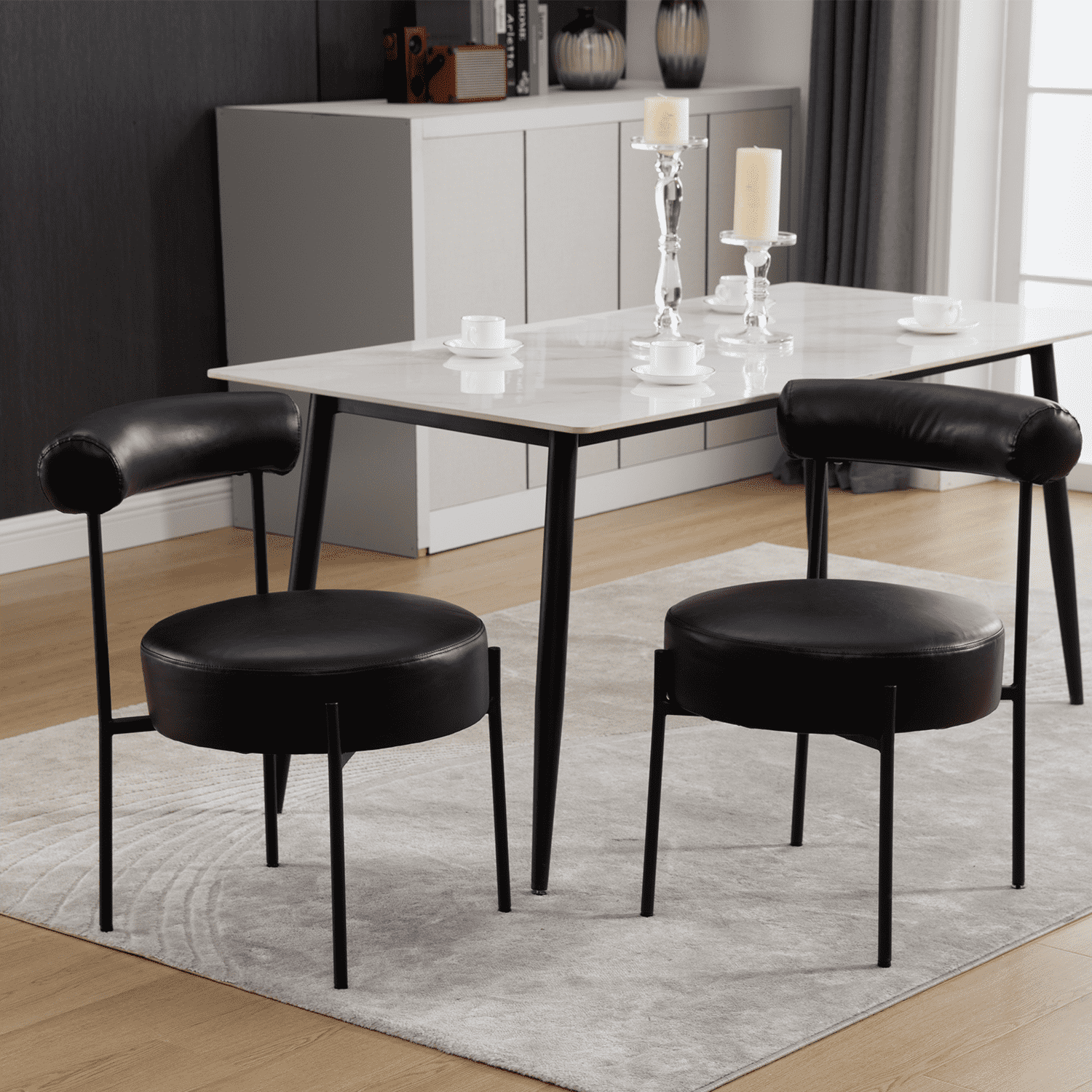 CIMOTA Mid Century Modern Round Black Dining Chairs Set of 2 - 31003