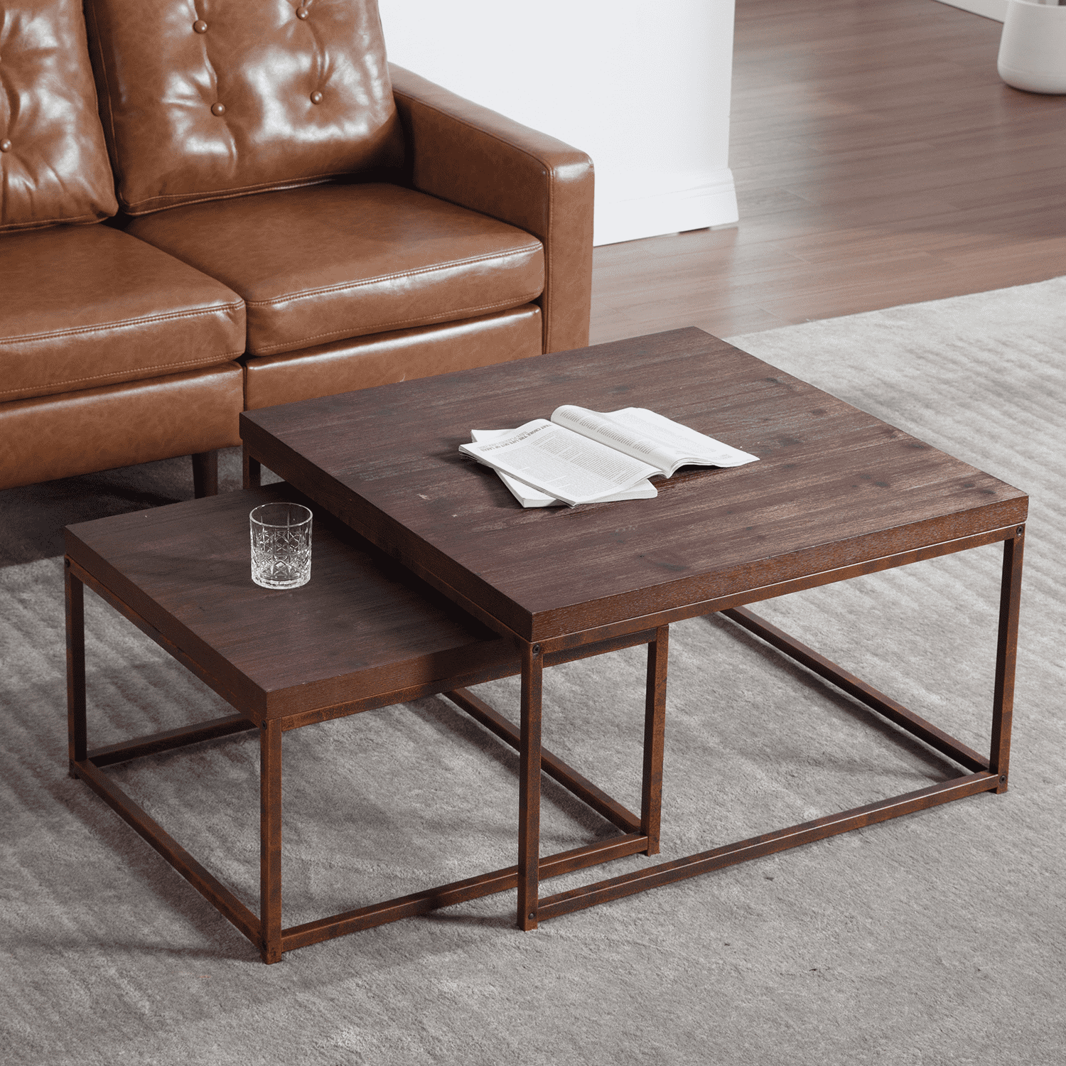 CIMOTA Modern Industrial Square Nesting Stacking Coffee Table - 22631