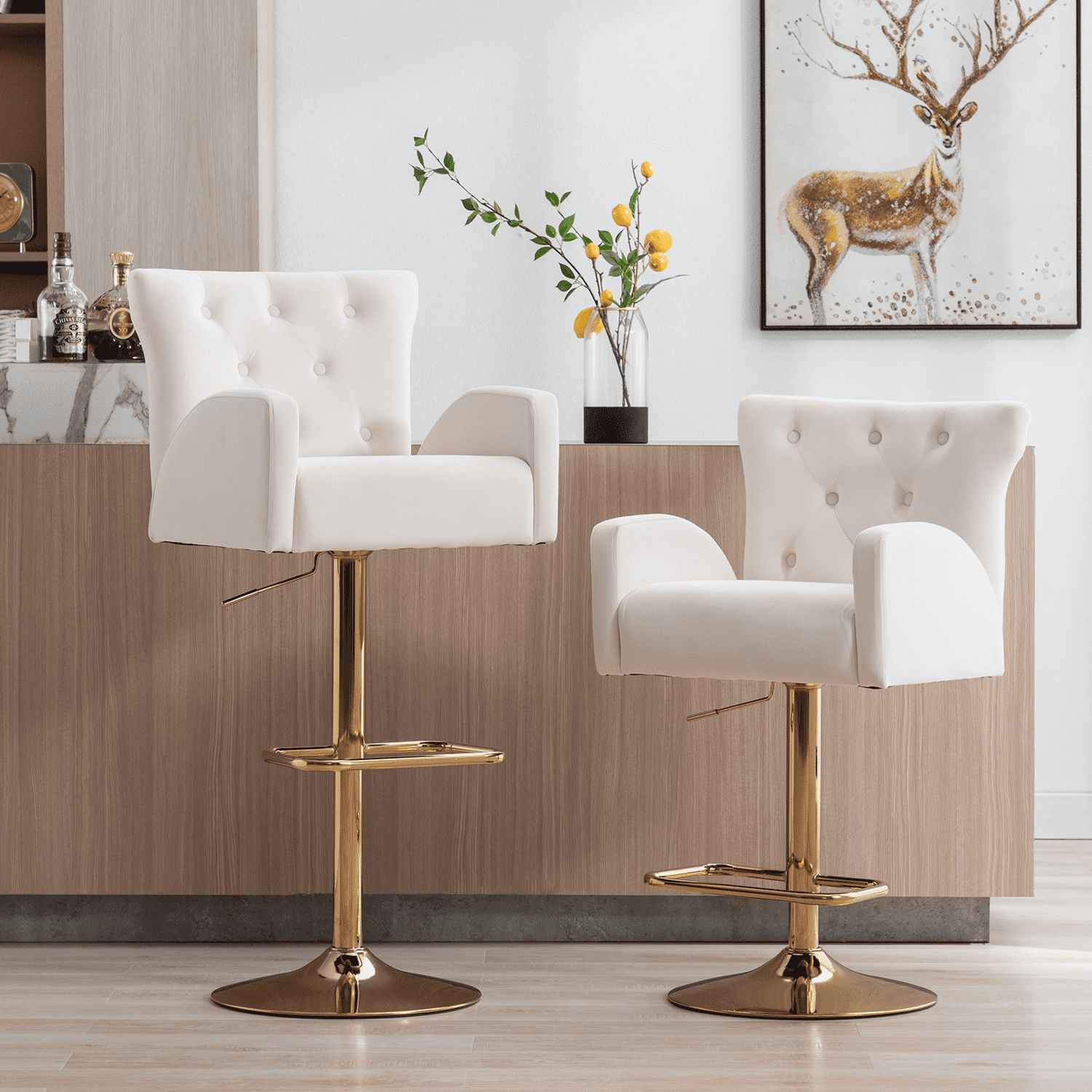 Kmax Modern 360°Swivel Tufted Adjustable Bar Stools Set of 2 - XX88