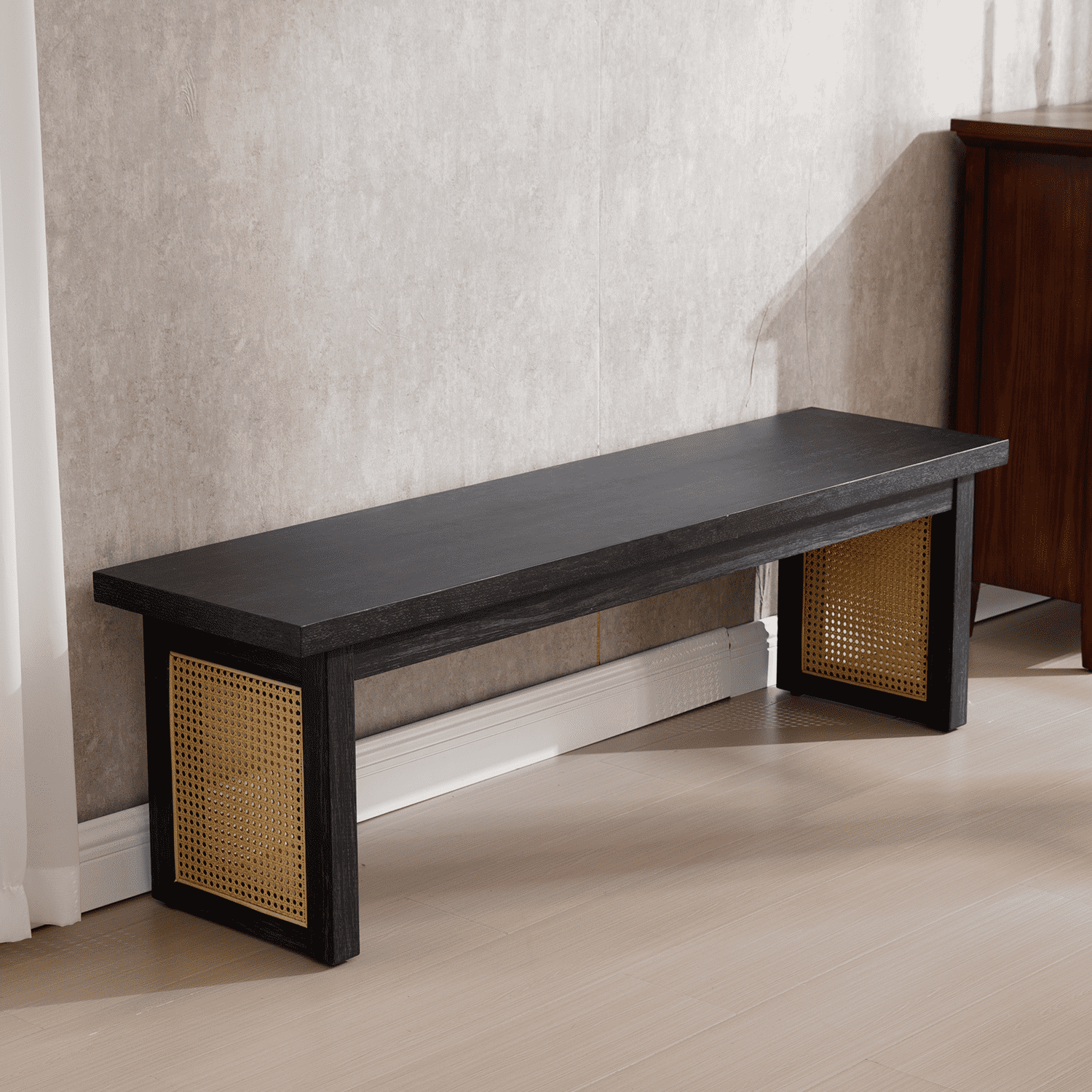 CIMOTA Farmhouse 60 Inch Black Wood Dining Bench - 20844