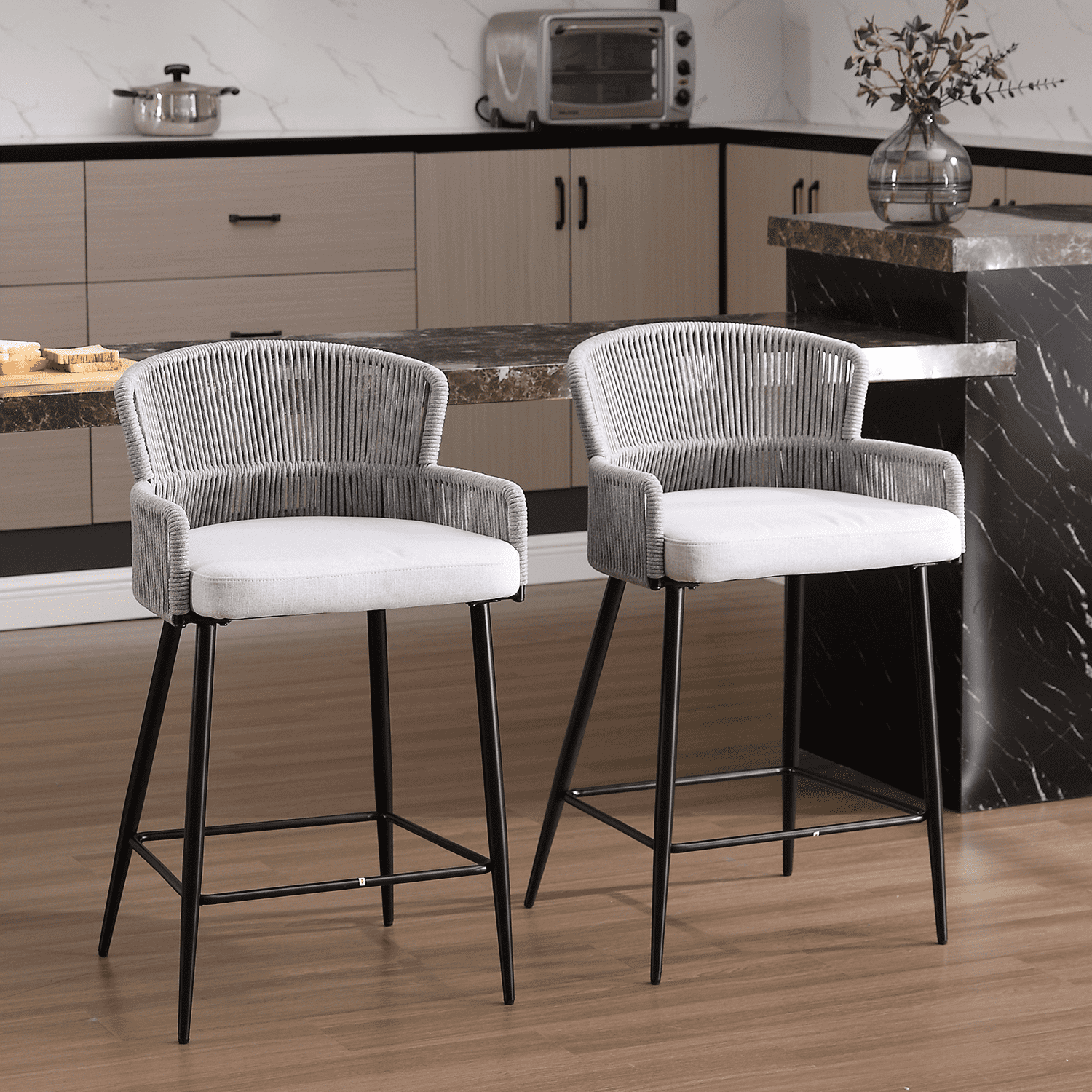 ROCITY 26'' Farmhouse Woven Counter Height Bar Stools Set of 2 - 24510