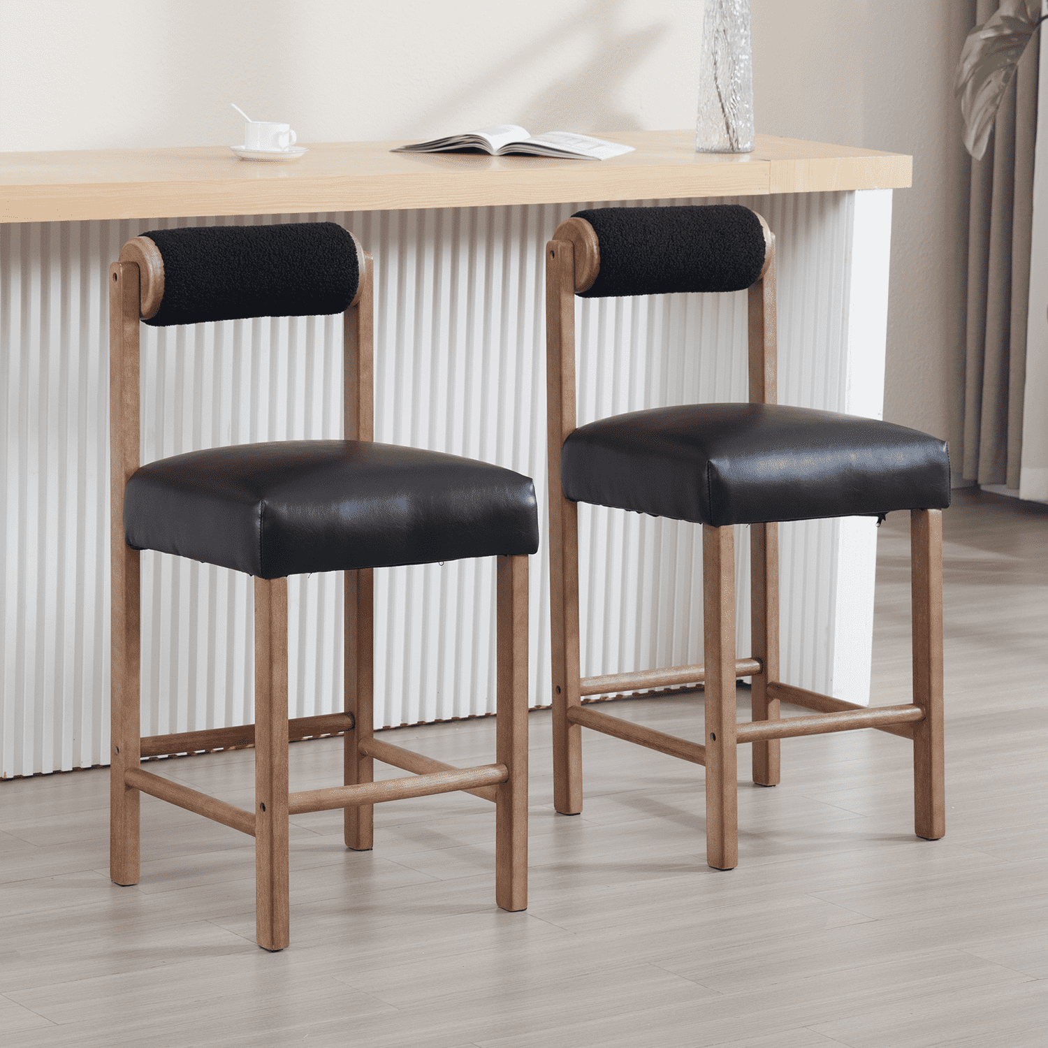 VESCASA 26.5"H Mid Century Modern Faux Leather Counter Height Stools Set of 2 - 5788