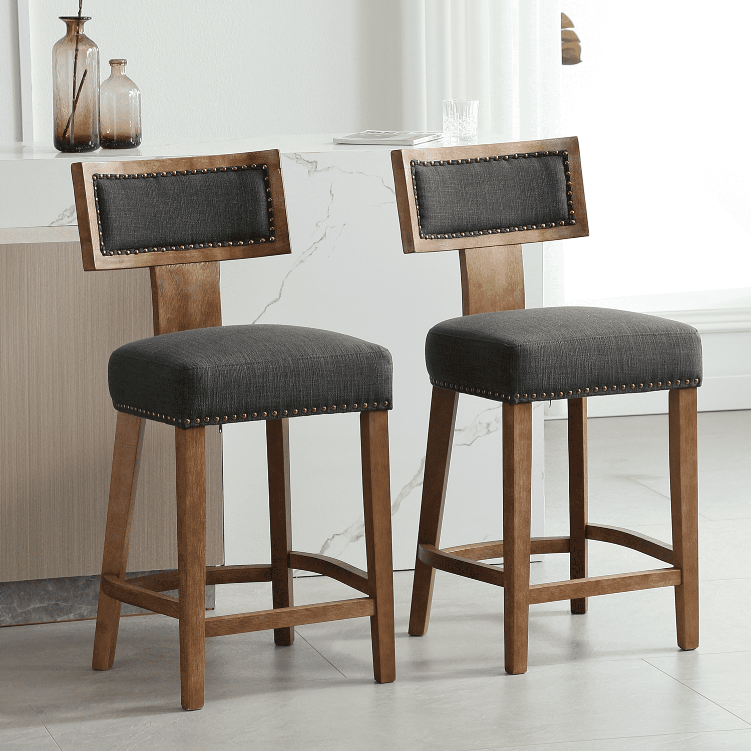 VESCASA 26.75"H Natural Wood Legs Counter Height Stools Set of 2 - 5753