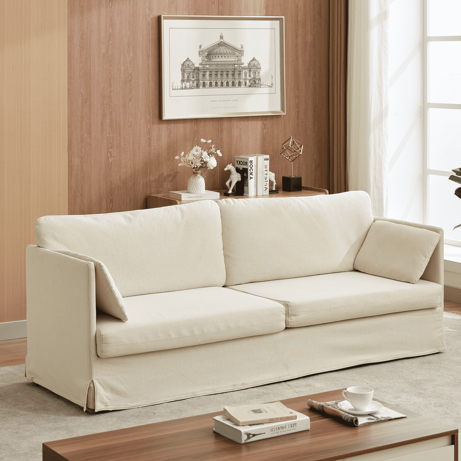 VESCASA 85.5" W Upholstered 3-Seater Sofa Couch with Removable Linen Covers - 5168