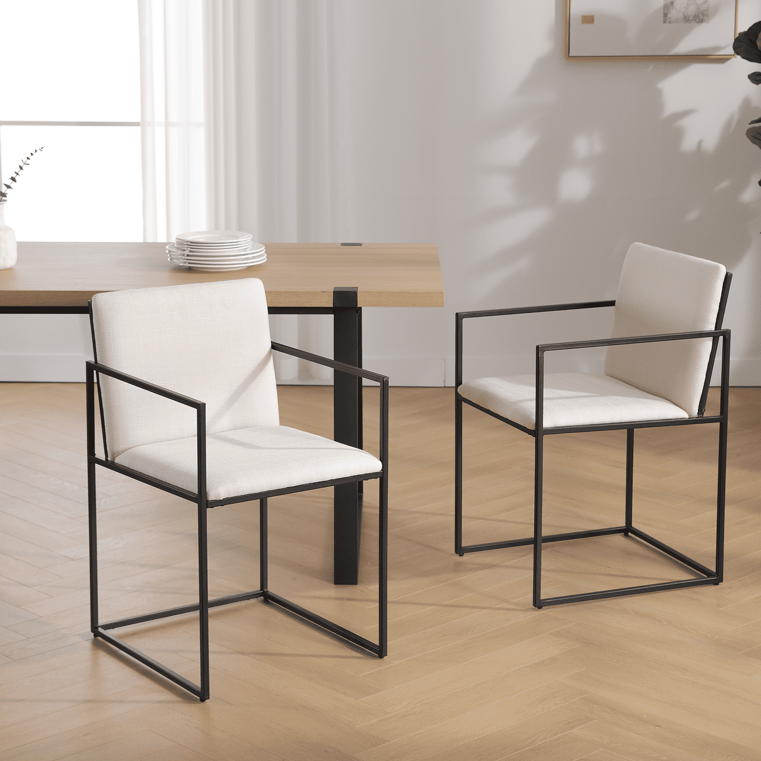 VESCASA Modern Linen Dining Chairs with Rectangle Legs Set of 2 - 22226