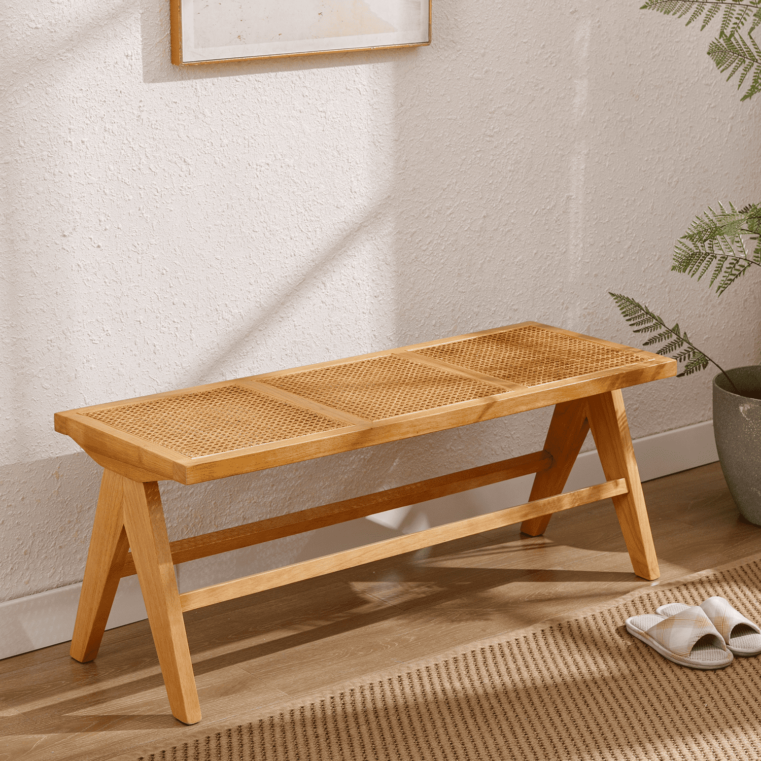 CHICAURA 42 Inch Farmhouse Woven Dining Bench - 2545