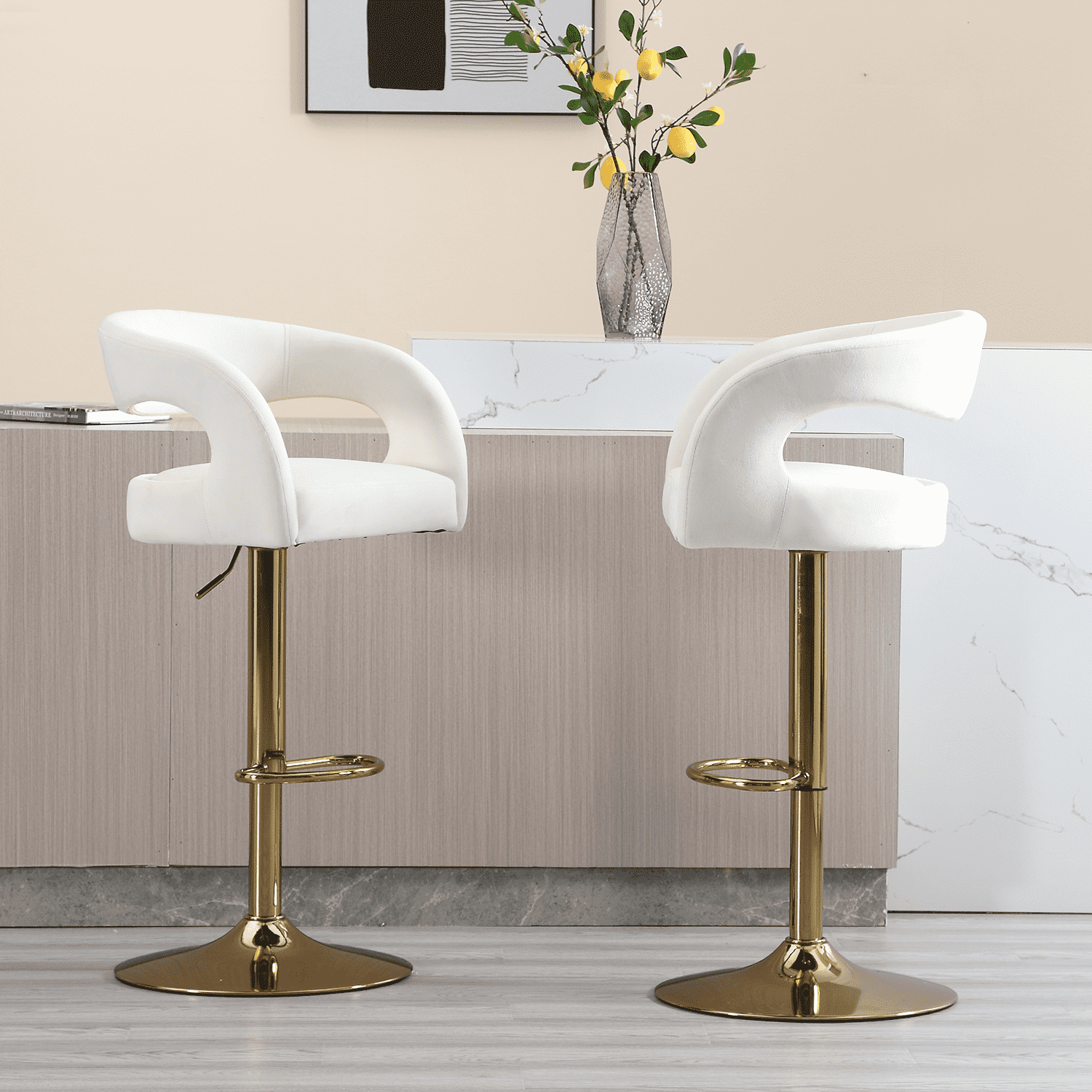 EALSON Modern Swivel Adjustable Gold Barrel Bar Stools Set of 2 - 1777