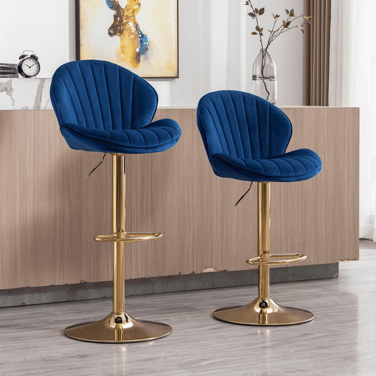 EALSON Modern Adjustable Velvet Swivel Bar Stools Set of 2 - 9022