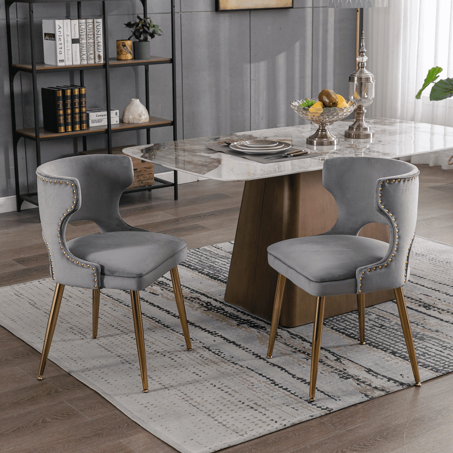 EALSON Modern Velvet Gold Metal Legs Dining Chairs Set of 2 - 60271